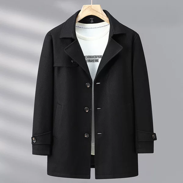 Mid-Length Woolen Autumn and Winter Plus-Size Men's Casual Double-Sided Woolen Suit Jacket Trench Coat