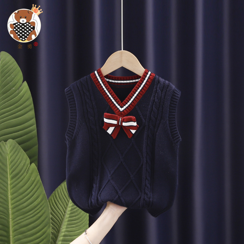 [Jin Yong] de una pieza de entrega suéter chaleco estilo occidental Chaleco de los niños coreano ropa exterior ropa de los niños