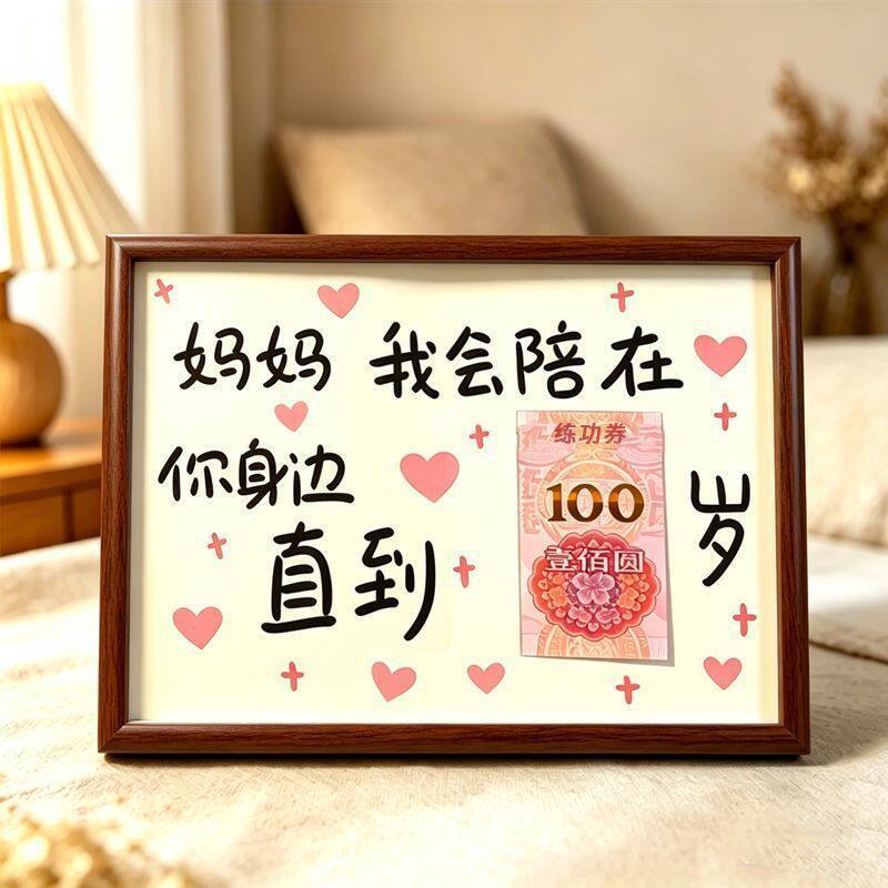 Mom, I will accompany you until you're 100 years old. Heartwarming photo frame, Mother's Day gift for mom, birthday present, luxurious and classy Mom, I will accompany you until you're 100 years old. Heartwarming photo frame, Mother's Day gift for mom, birthday present, luxurious and classy