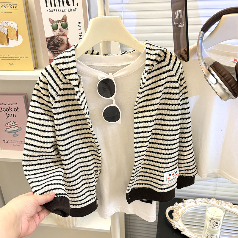 春秋季儿童薄款外套婴儿开衫长袖衣服宝宝休闲条纹连帽外出服|undefined