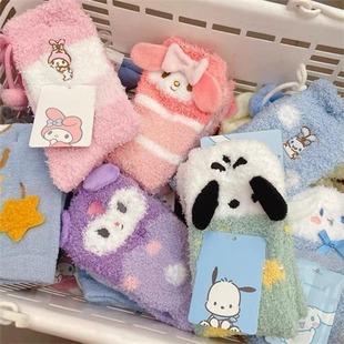 Autumn and winter thick warm home coral velvet women's socks cartoon cute ears warm sleep socks tube socks