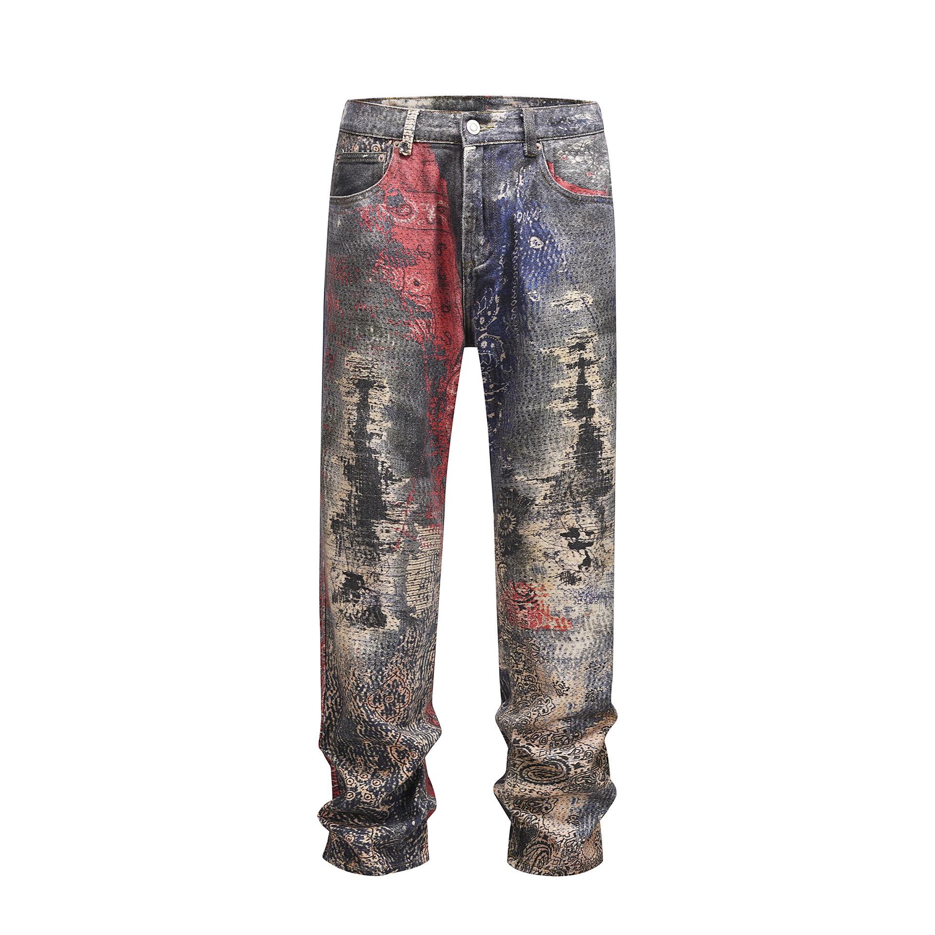 Herrejeans med rett passform og vide ben med diamantmønster_voghion.com
