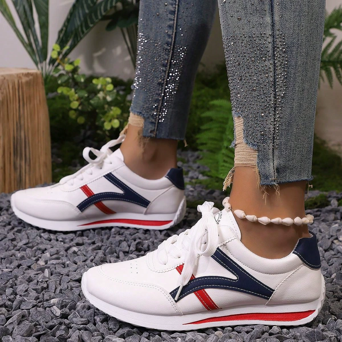 White Sneakers with Grey or Red Accents, European-Style Casual Athletic Shoes for Leisure, Unisex