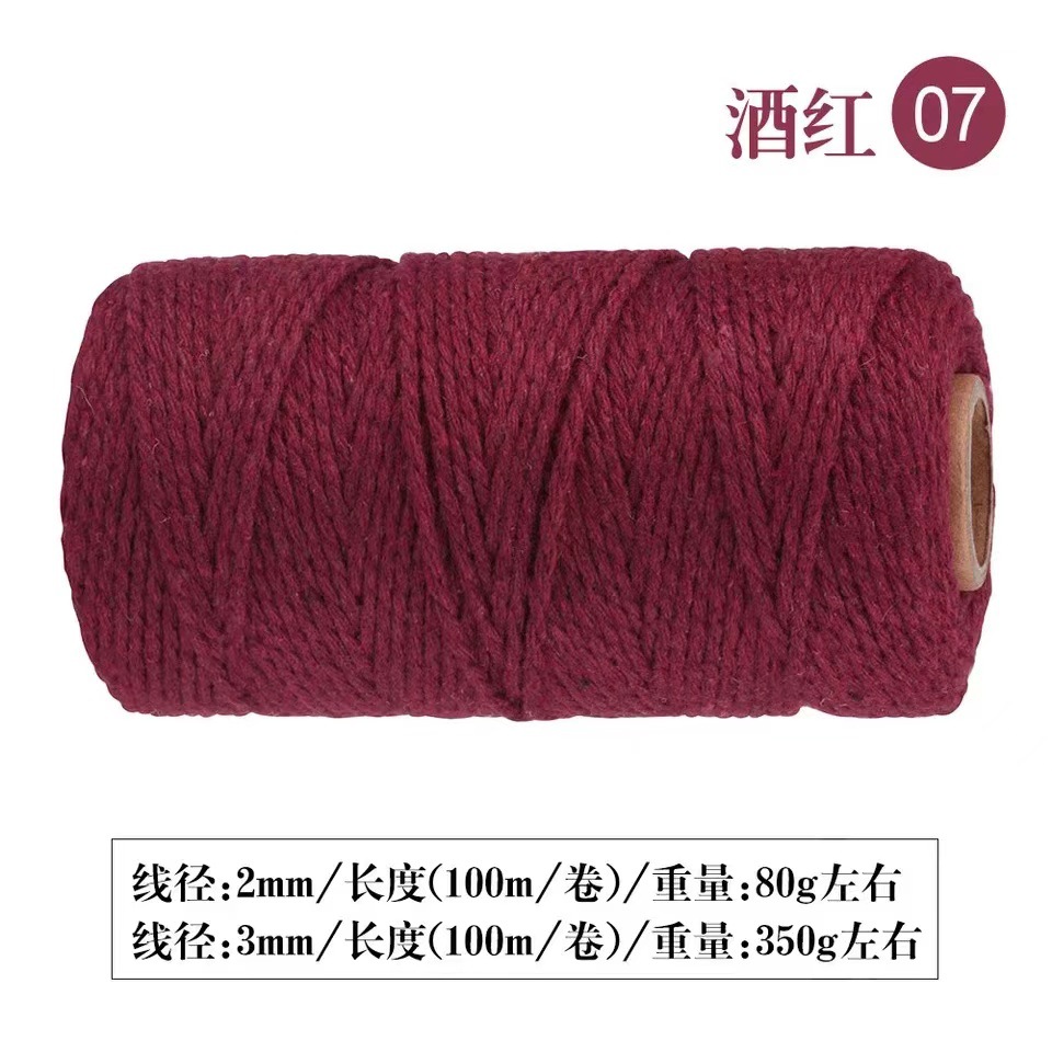 Fábrica al por mayor de 2mm color gancho bolsa tejida a mano DIY etiqueta de color hilo de algodón cuerda de encuadernación