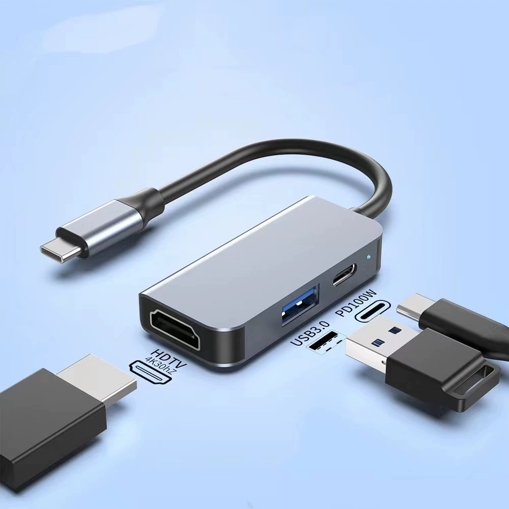 TYPE C тройной переходник-удлинитель HUB, желтая серия упаковки, PD100W быстрая зарядка