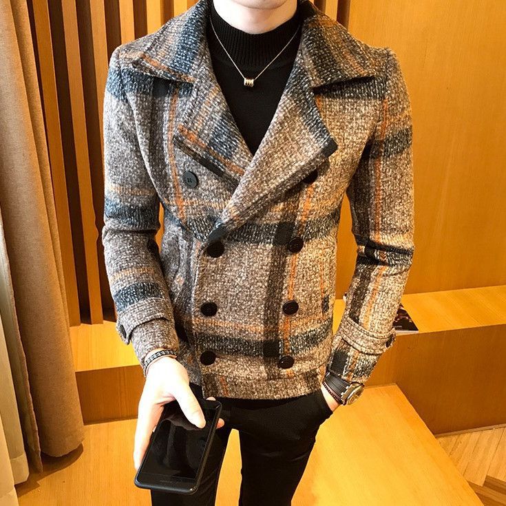 Autumn and winter men's woolen jacket Korean-style slim-fit Plaid thickened suit men's short trendy British jacket wholesale Autumn and winter men's woolen jacket Korean-style slim-fit Plaid thickened suit men's short trendy British jacket wholesale