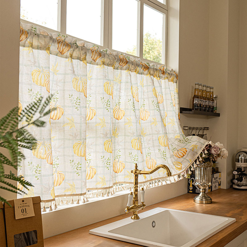 Farmhouse Pastoral Style Foreign Trade Short Curtains Finished Products Cross-Border European and Middle Eastern Coffee Curtains Bohemian Style Tassel Small Curtains Farmhouse Pastoral Style Foreign Trade Short Curtains Finished Products Cross-Border European and Middle Eastern Coffee Curtains Bohemian Style Tassel Small Curtains
