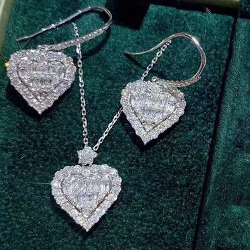 Hot-selling versatile diamond heart step pendant necklace earrings set for girls X6135-E5672