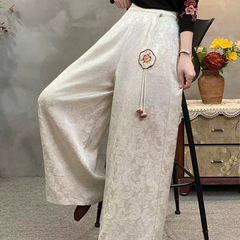 2025秋款上新腰果花纯色缎面女直筒裤荷包流苏女士文艺九分裤
