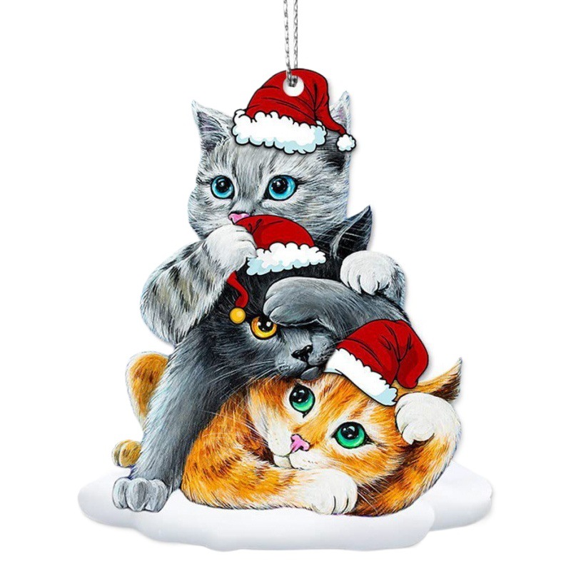 Creativo transfronterizo nuevo 20223 negro gato expresión divertida casa árbol de Navidad decoraciones adornos de acrílico colgante