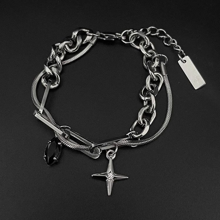 Xingmang black gem bracelet men's titanium steel does not fade factory direct 2023 new Japanese and Korean explosions simple jewelry