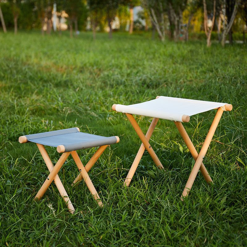 Camping Folding Chair Solid Wood Portable Outdoor Folding Stool Bench Wood Small Stool Soft Seat Bench