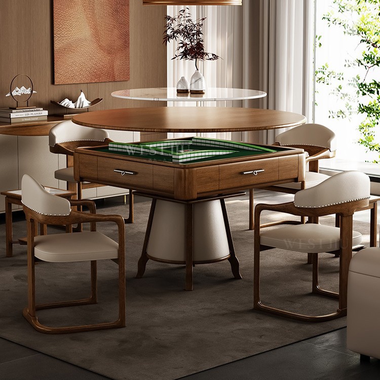 Máquina de mahjong de ala giratoria silenciosa de madera maciza mesa de comedor de doble uso nuevo escritorio multifuncional de mahjong de nogal norteamericano para uso doméstico automático