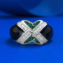 慕景新款 新款S925银滴黑胶欧美ins风中性复古个性风潮饰品批发