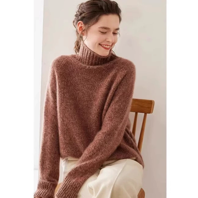 Тяжелый вязаный свитер в стиле Вань Фэй, трехслойный, толстый, свободный, в стиле «ленивый шик», осенне-зимний, с цветочным узором, из кашемира, для женщин, с высоким воротником.