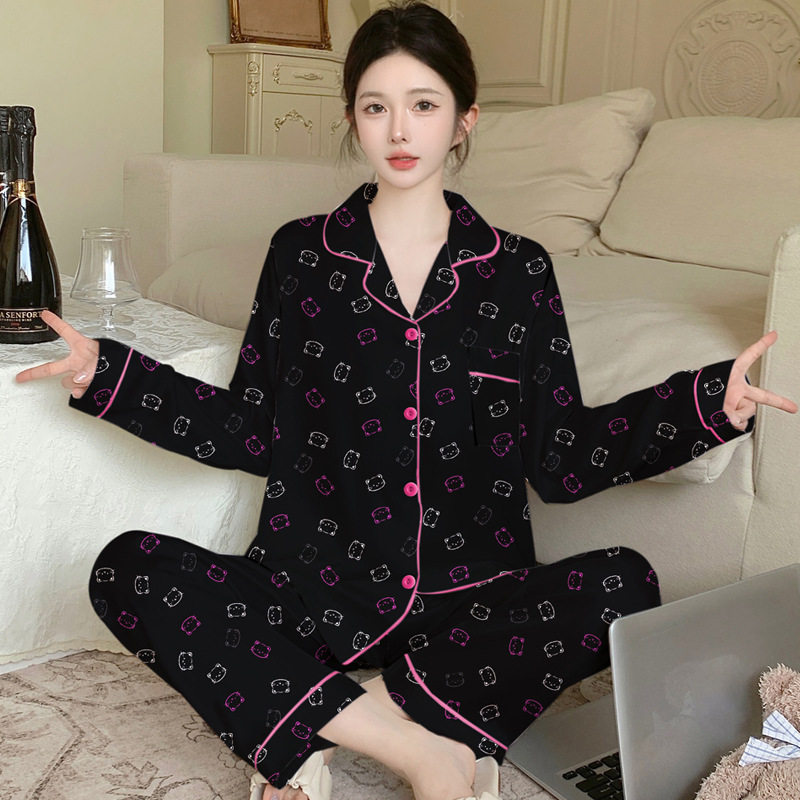 New High-Looking Sweet Cat Print Pajamas Women's Long-Sleeved Suit Cute Girly Style Internet Celebrity Comfortable Home Clothes New High-Looking Sweet Cat Print Pajamas Women's Long-Sleeved Suit Cute Girly Style Internet Celebrity Comfortable Home Clothes