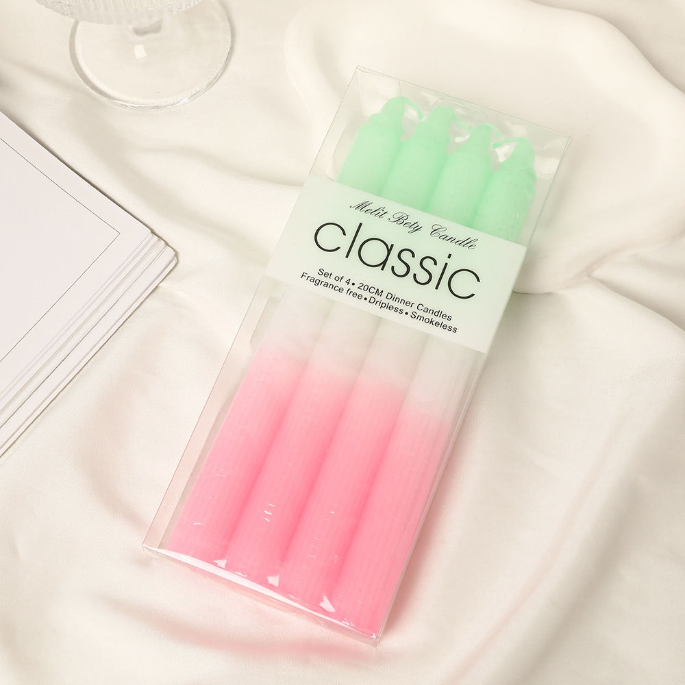 Velas de barra larga a rayas de color al por mayor sin humo doméstico inodoro clásico europeo vela de boda vela cena vela transfronteriza