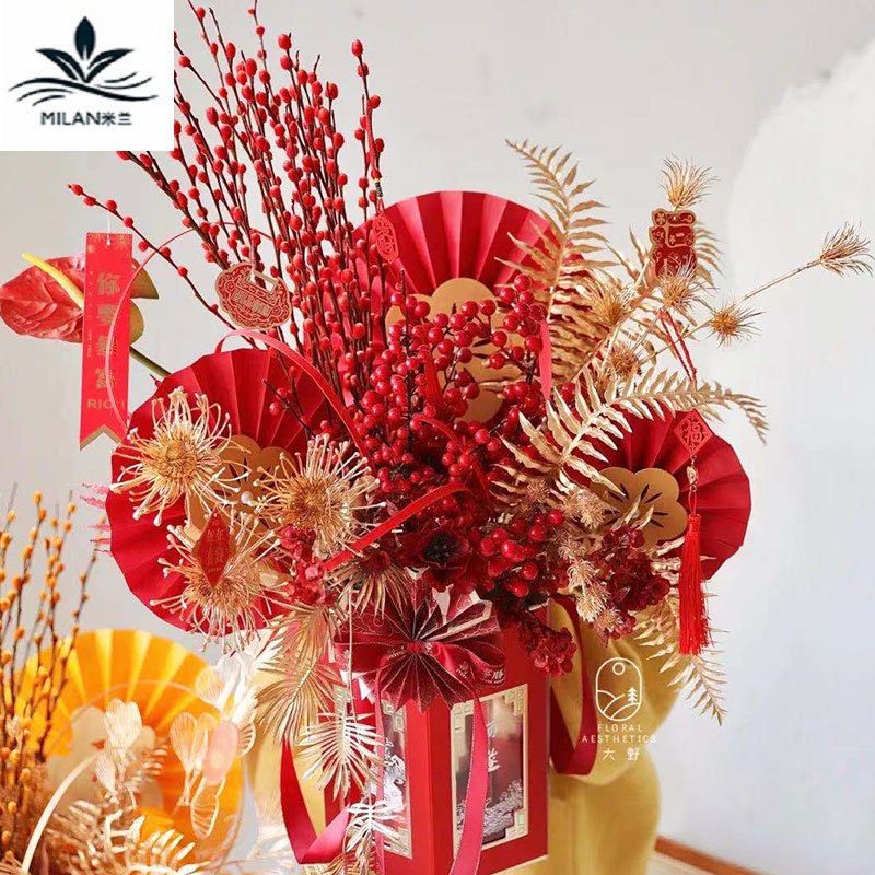 Milán víspera de Año Nuevo flor bendición cubo cinturón decorativo marco creativo imitación bambú forma floral arreglo floral diseño cinta papel