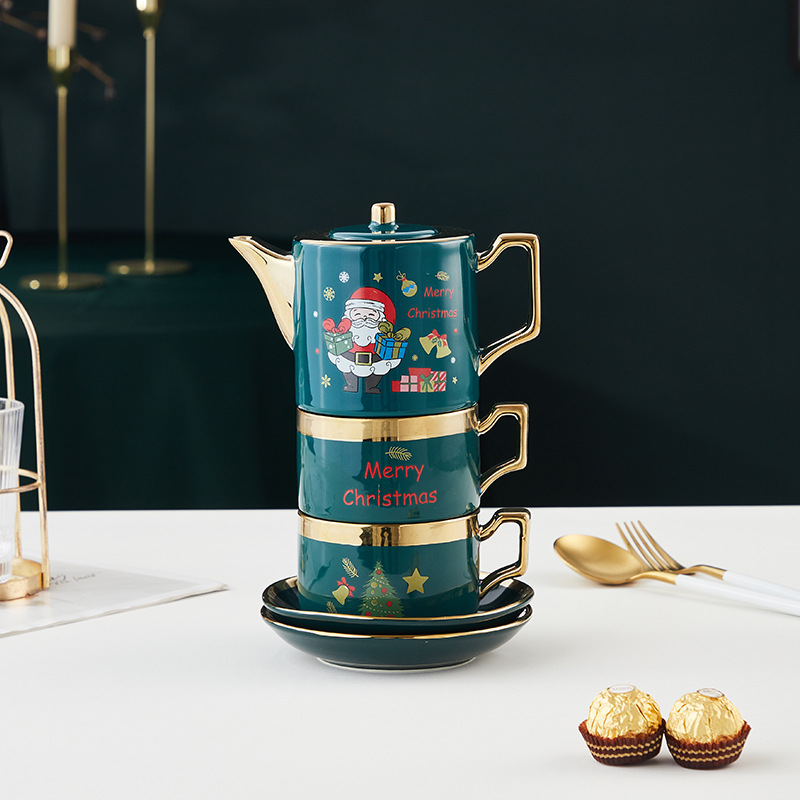 Estilo europeo del norte de cerámica tetera taza de agua conjunto Santa Claus juego de té taza de té juego de sala de estar hogar regalo