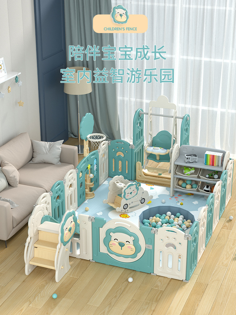 Lion Children's Game Fence Green White Cartoon Indoor Home Toddler Fence Crawling Mat Floor Foldable