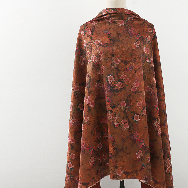 重磅提花梅花面料 旗袍汉服连衣裙服装面料 民族风国风画提花布