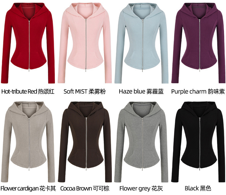 American Sports Casual Hooded Sweatshirt for Women, Brushed Warm Waist Slimming Jacket, Hot Girl Short Cardigan Top