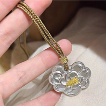 异花古法实心莲花国风长款挂坠绳项链女毛衣链轻奢吊坠配饰士饰品