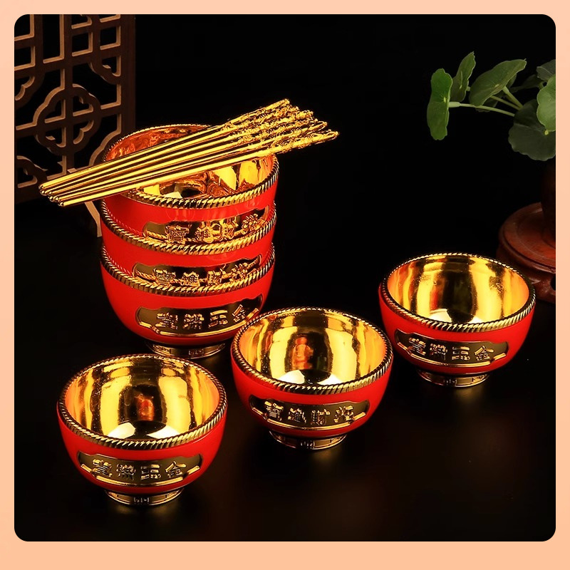 신을 예배하는 레드 골드 세트, 찻잔, 와인잔, 찻주전자, 와인주전자, 과일접시, 그릇과 젓가락 3종 세트, 가정용 실내 신상품