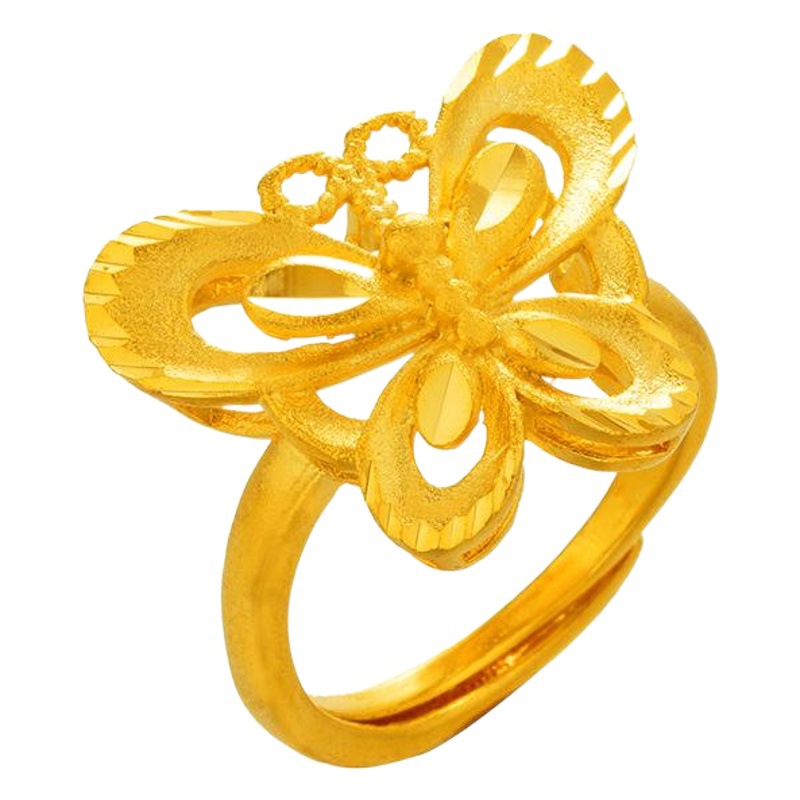 Explosivo transfronterizo de cobre chapado en oro mariposa apertura anillo femenino chapado 24K arenas doradas reales Oro Estilo Nacional anillo de moda