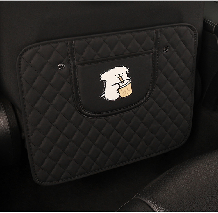 Embroidered Milk Tea Puppy Anti-Kick Mat Car Seat Back Anti-Kick Mat Car Seat Anti-Dirt Mat Anti-Collision Mat for Car Interior