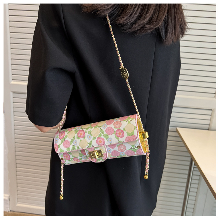 Mujeres Elegante Moda Flor Superficie Suave Cilíndrico Hebilla Bolsa De Hombro Bolsa Redonda Cuero Sintético Bolsos De Hombro display picture 7