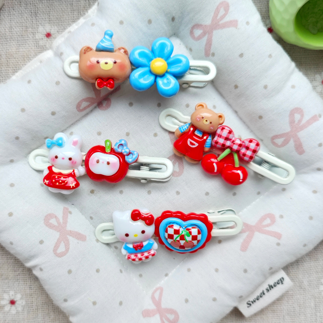 Cute Bear Cherry Duckbill Clip Ins-Style Girly Hairpin Sweet Cat Heart Side Bangs Clip Cartoon Hair Accessory