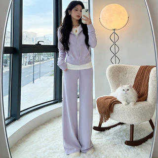 香芋紫色少女运动服套装女秋冬微宽松时尚卫衣阔腿裤休闲两件套