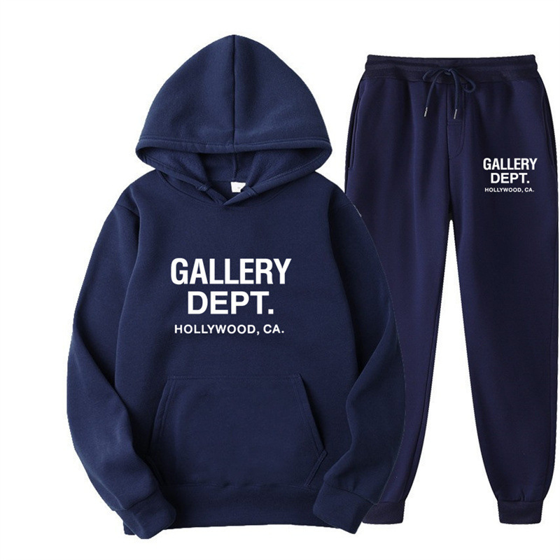 GALLERY GREY CENTER LOGO printed hoodie suit foreign trade men's and women's fleece-lined sweater suit tide