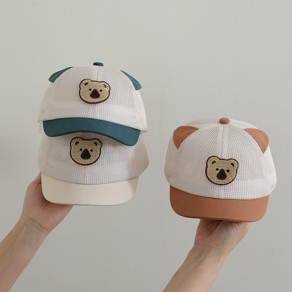 Sombrero de bebé lindo, gorra de verano, gorra de red, gorra de béisbol de oso de dibujos animados, gorra para el sol de malla completa transpirable para niños