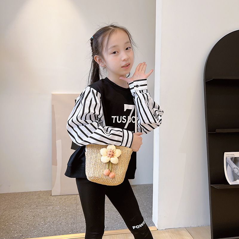 Bolsa pequeña para niños de estilo coreano verano niñas bolsa de paja moda bebé mini bolsa de mensajero para niñas bolsa de playa al aire libre