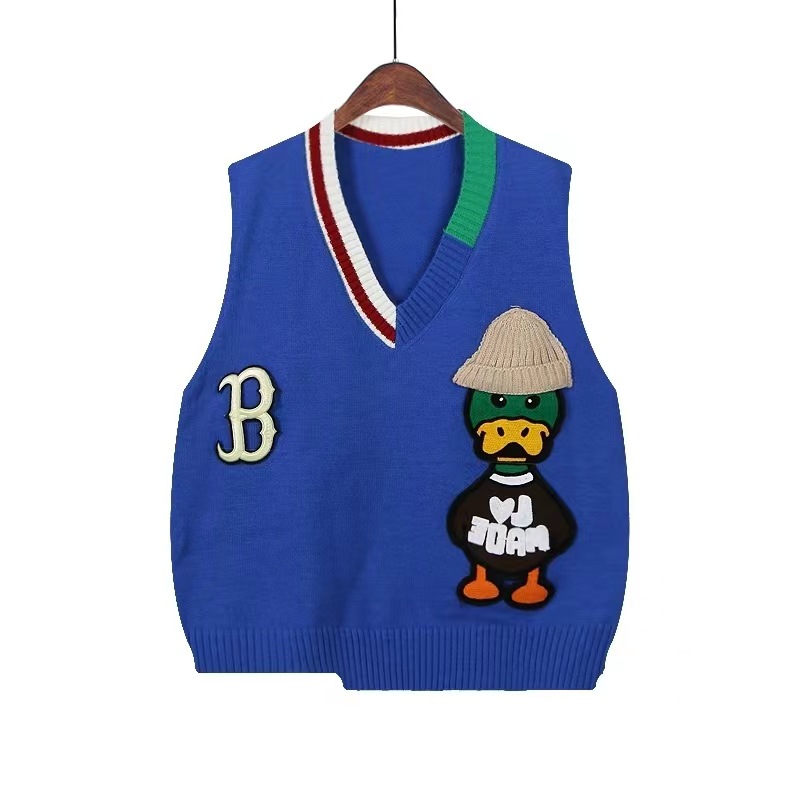Chaleco de punto chaleco sin mangas de las mujeres primavera y otoño 2024 Nuevo diseño con cuello en V contraste color suelto apilado bottoming top