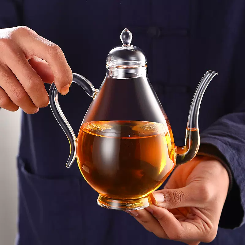 定制透明玻璃壶绿茶泡茶壶带过滤美人壶日式仿宋玻璃执花茶壶