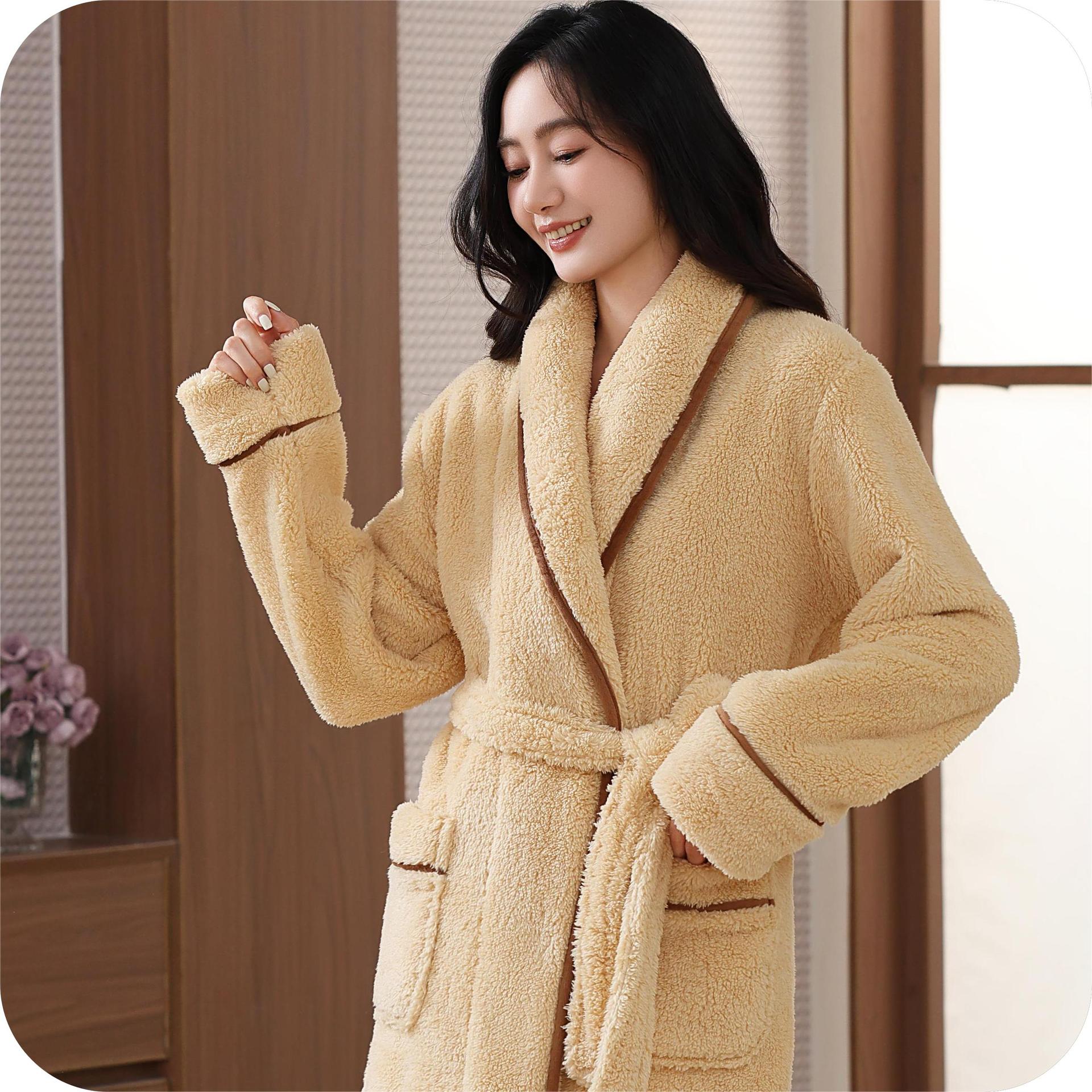 300G加厚睡袍女2025秋冬珊瑚绒长款浴袍保暖家居服跨境批发晨袍女