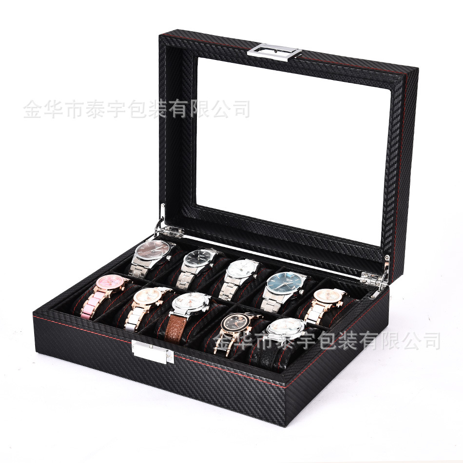 Caja de almacenamiento de reloj de gama alta de fibra de carbono de cuero de PU Caja de almacenamiento de reloj de madera Venta directa de fábrica Spot Spot Hand