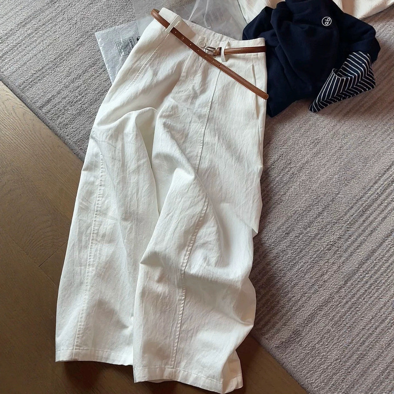 Pear-Shaped Body White Casual Pants for Women, Summer Thin High-Waisted Loose Drape Effect Slimming Wide-Leg Long Pants for Pear-Shaped Body Pear-Shaped Body White Casual Pants for Women, Summer Thin High-Waisted Loose Drape Effect Slimming Wide-Leg Long Pants for Pear-Shaped Body