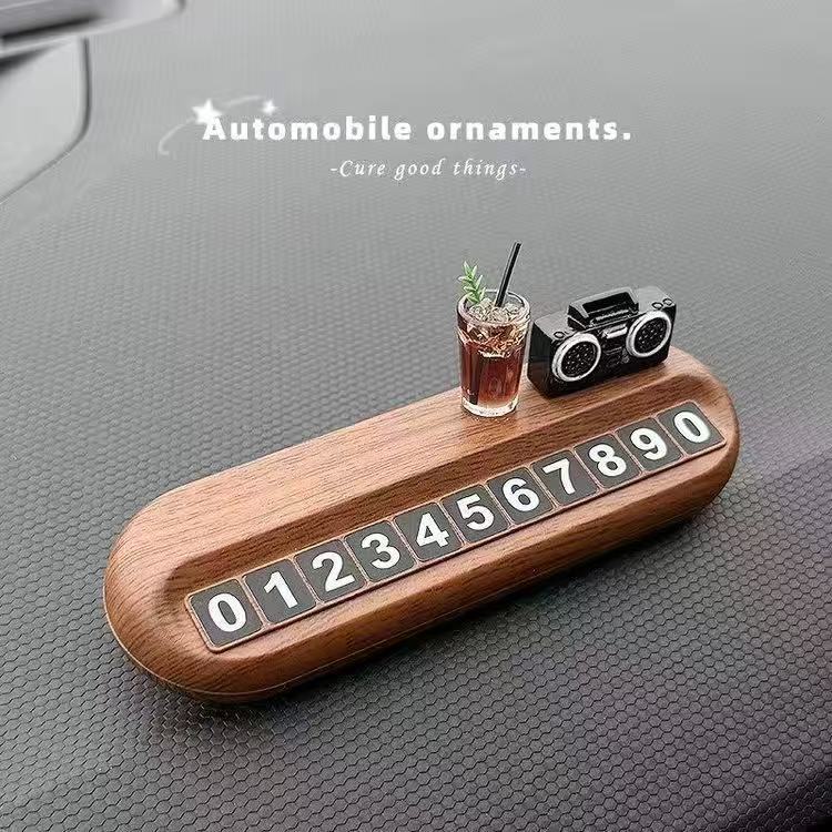 Cute Corgi Car Parking Number Plate, Luxurious Wood Grain Car Interior Temporary Parking Number Plate, Car Moving Number Retainer