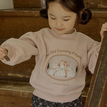 2023冬款草莓珊韩国女童女孩儿童加绒法式图案短款卫衣实拍现货
