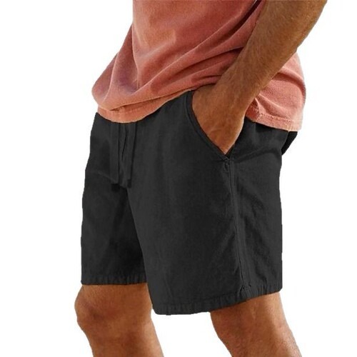Amazon Cotton-Linen Drawstring Relaxed Waist Straight Leg Plain Color Breathable Beach Five-Finger Casual Mid-Crotch Breathable Moisture Absorbent Pants