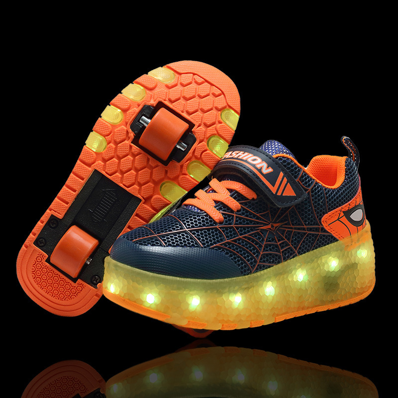 Cross-Border Dropshipping Children's Rechargeable Heelys Shoes with Automatic Lights, Single and Double Wheel Skates, Led Light-Up Shoes, Factory Direct Sales
