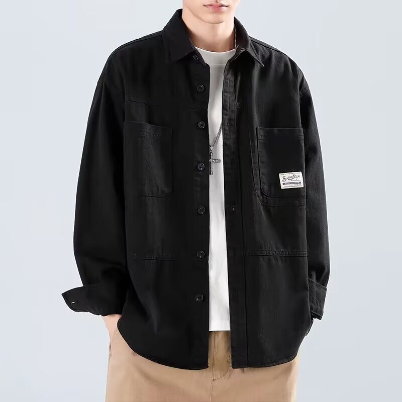 Work Shirt Jacket Men's Spring and Autumn Casual Jacket Lapel Loose Trendy Brand Spring and Autumn Shirt Top