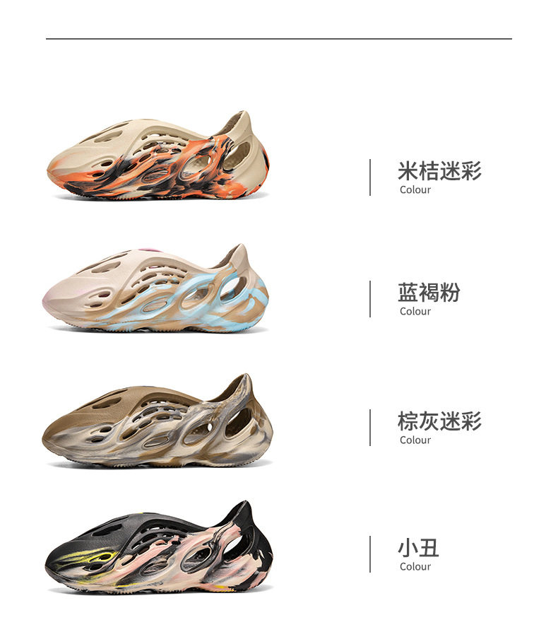 Dép sandal nam lỗ thoáng khí đế dày form tròn cỡ lớn đi biển mùa hè — Chú hề, Màu be cam rằn ri, Nâu xám rằn ri, Xanh lam nâu hồng chi tiết 4