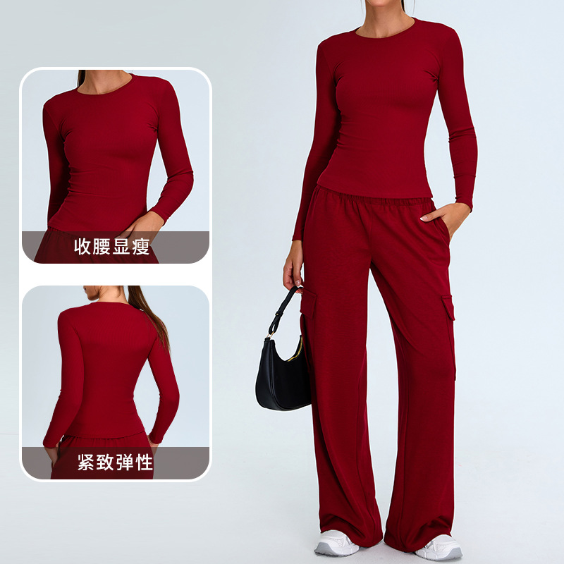 Otoño y invierno nuevo tipo de ropa de yoga de rosca de mujer camiseta deportiva de manga larga de alta calidad para correr ropa de fitness de secado rápido