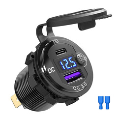 12v/24v急速充电アルミタイプpdとqc3.0 usb充电器ソケットアダプターledスイッチ付き电圧计