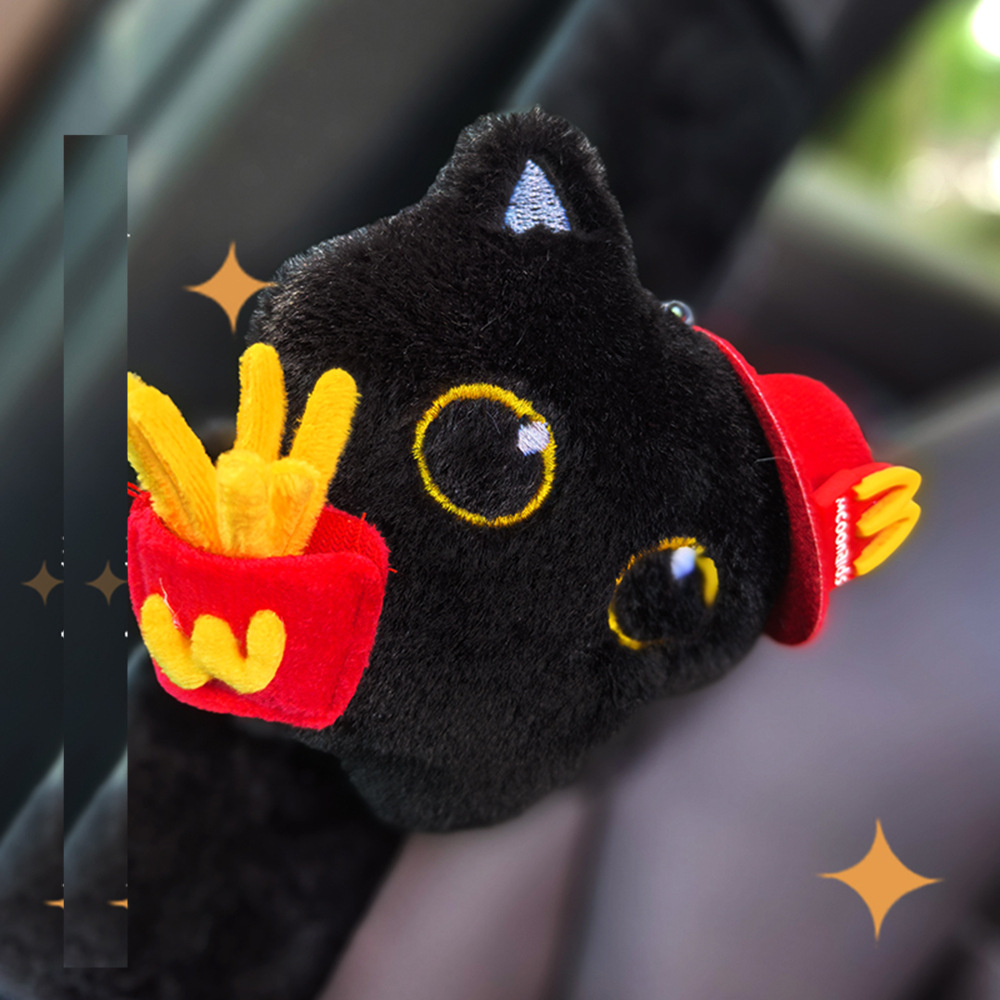 Happy Cute Little Black Cat Delivery Driver Car Seat Belt Shoulder Cover Car Anti-Strangle Shoulder Protector Car Interior Accessories for Men and Women